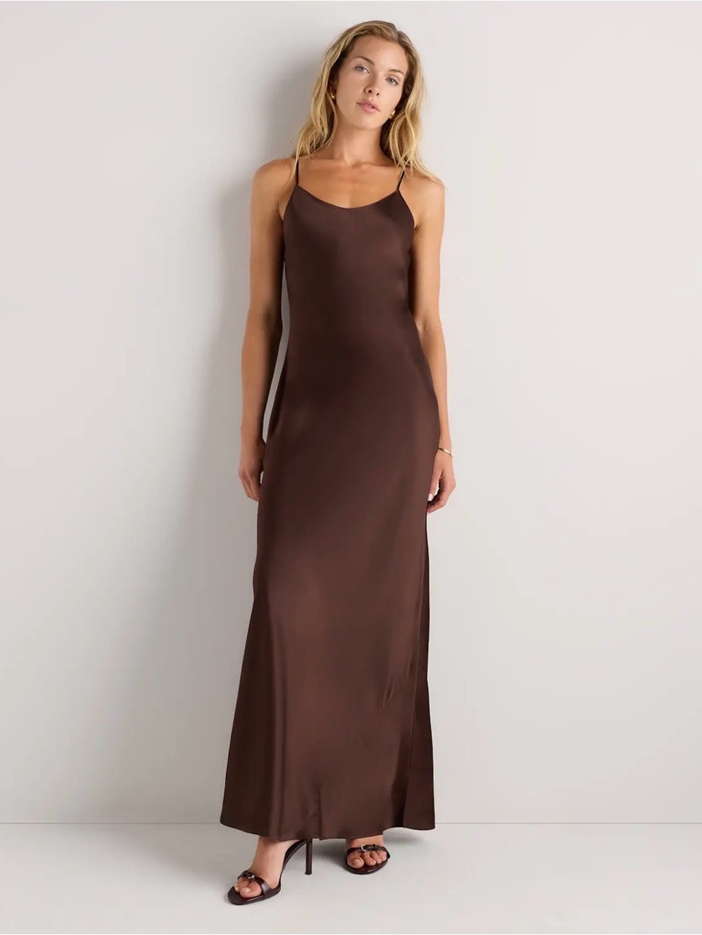 Quince 100% Washable Silk Maxi Slip Dress - Hot Fudge Brown
